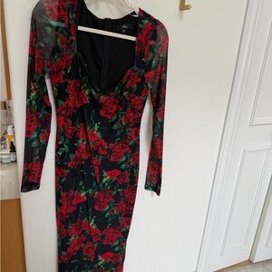 Lulu's Black and Red Floral Long Sleeve Dress
